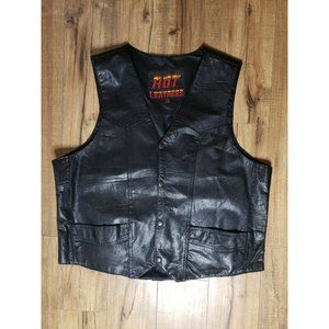 Men's Vintage Hot Leathers 2XL Black Button Up Biker Vest Great Condition!